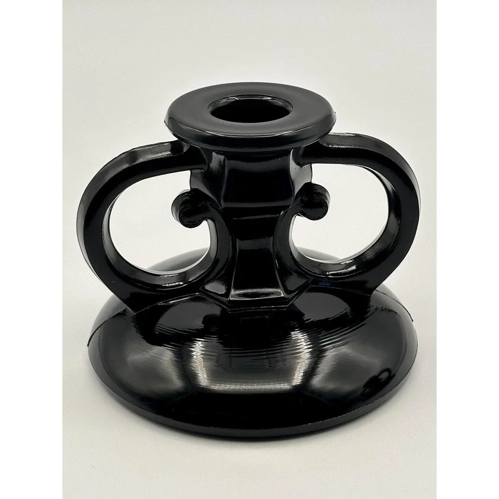 Vintage Black Amethyst Glass Candlestick Holders Set of Two